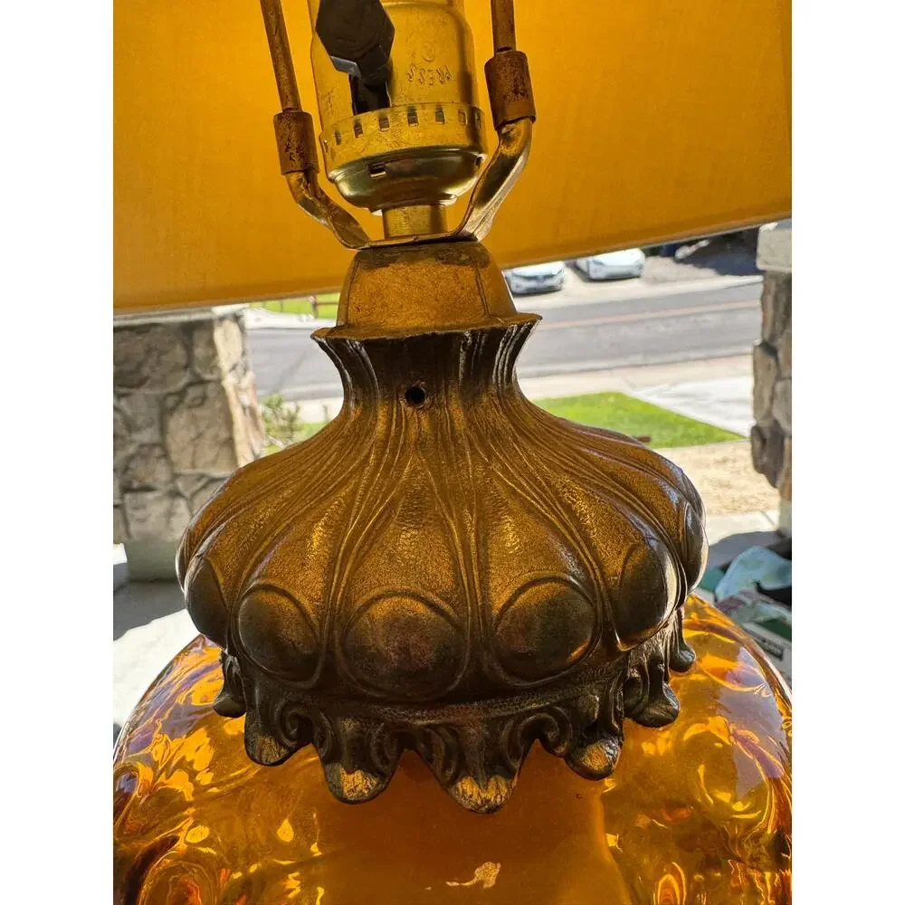 vintage amber glass table lamp prominent 